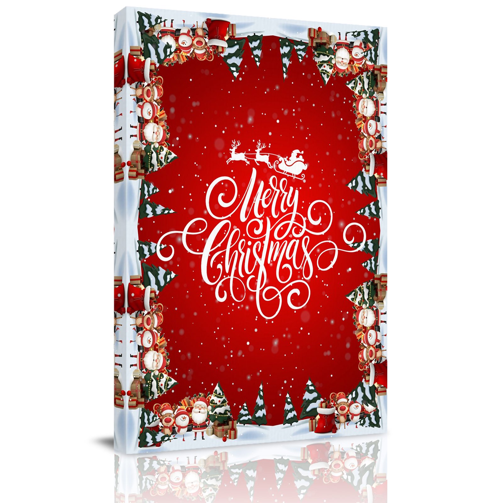 Canvas Wall Art Red Christmas Framed Canvas Prints for Kitchen Bedroom Winter Santa Claus Snowman Deer Pine Tree Small Gallery Wrapped Wall Decor for Home Office Gifts 8 x12 Ship Next Day