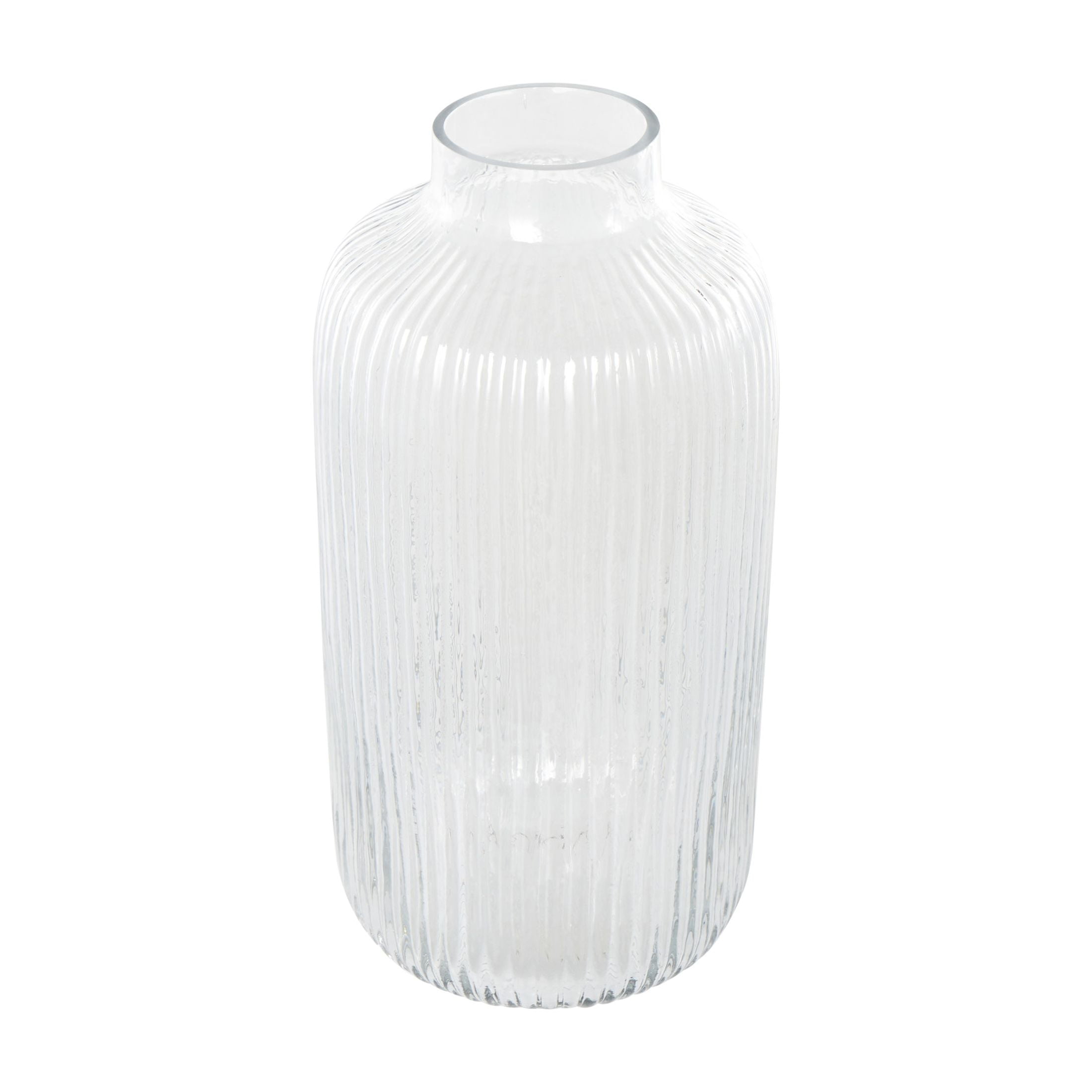 DecMode 13" Ribbed Fluted Glass Vase