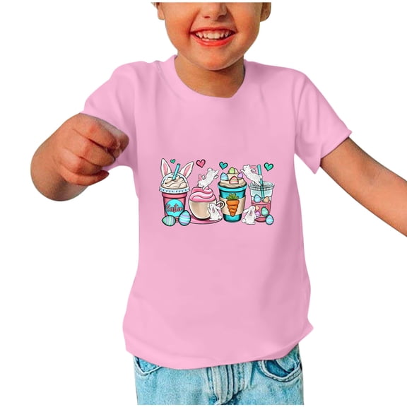 Tdoqot Easter Shirts for Toddler Girls Boys- Cute Short Sleeve Kids Clothes Crewneck T Shirt Pink Size 4 T
