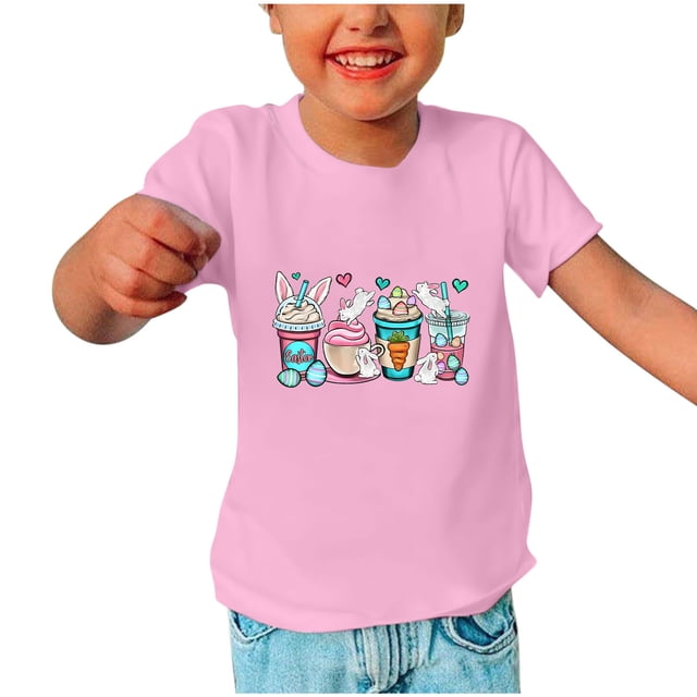 EGNMCR Lapin de Pâques Œufs Imprimé Filles Chemise de Pâques Garçons Tenue de Pâques Tout-Petits Enfants Garçons Filles Mode Mignon Col Rond Imprimé Manches Courtes Haut Cadeaux de Pâques pour Enfants