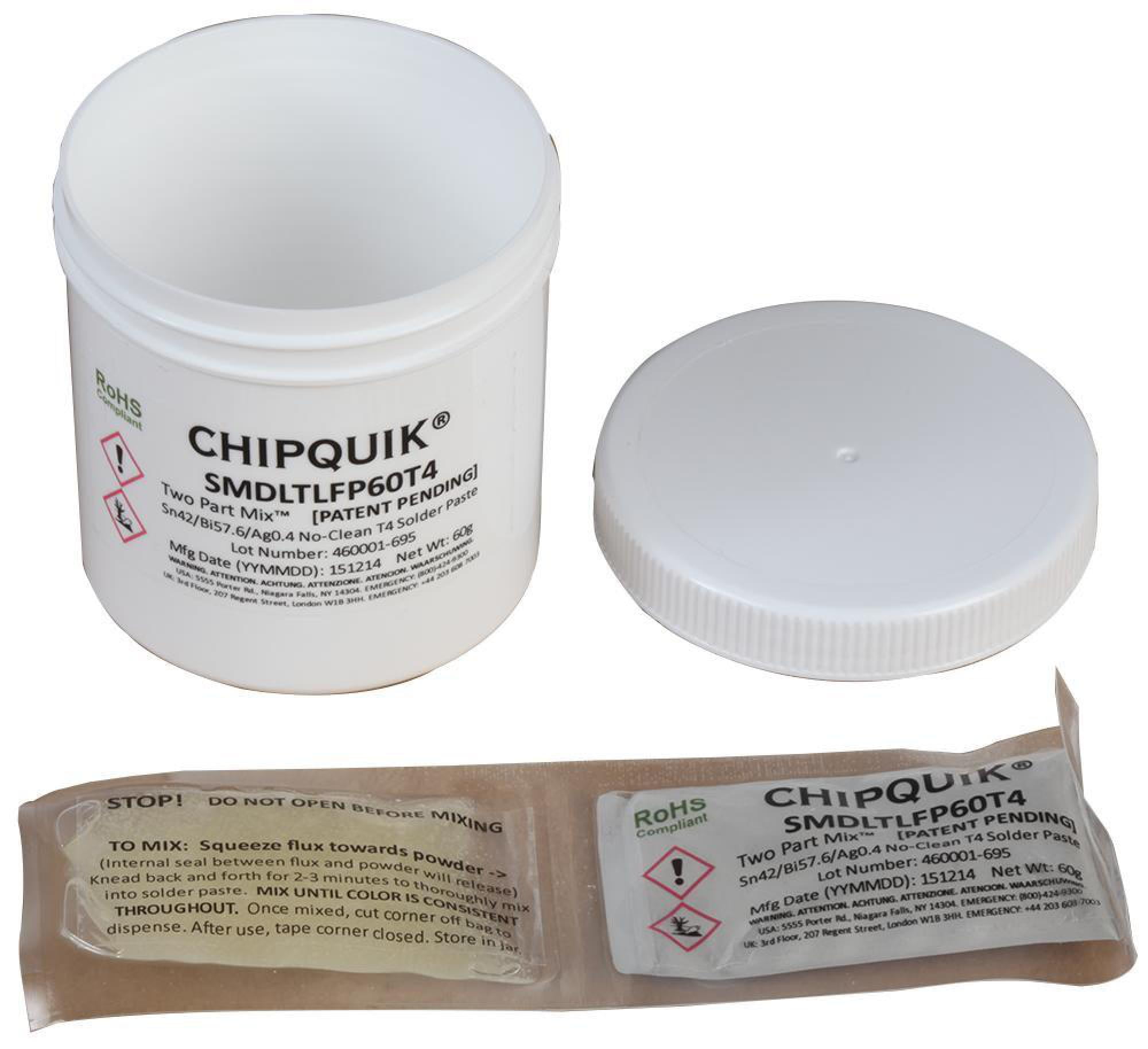 CHIP QUIK Solder Paste No Clean Sn42/Bi57.6/Ag0.4 2Part Mix 60g (T4