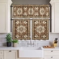 thumbnail image 4 of 3 Piece Kitchen Curtains and Valances Set Brown Boho Cafe Curtains 24 Inch Length Retro Western Rustic Ethnic Tribal Patterns Valance & Tier Curtain for Living Room Bedroom Window 54"x18"+27"x24"*2, 4 of 6