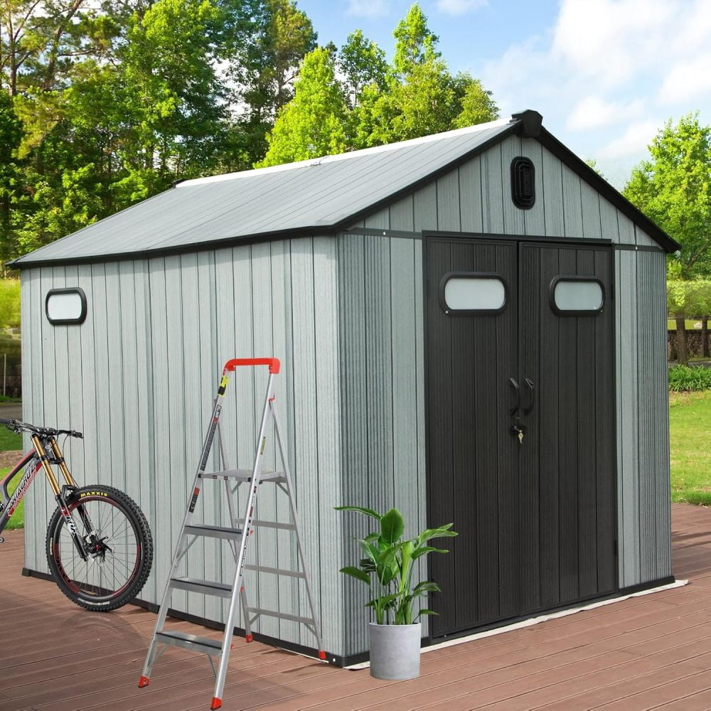 All-Weather Resin Tool Shed - 8x12FT Outdoor Storage with Windows & Reinforced Floor (UV-Resistant)