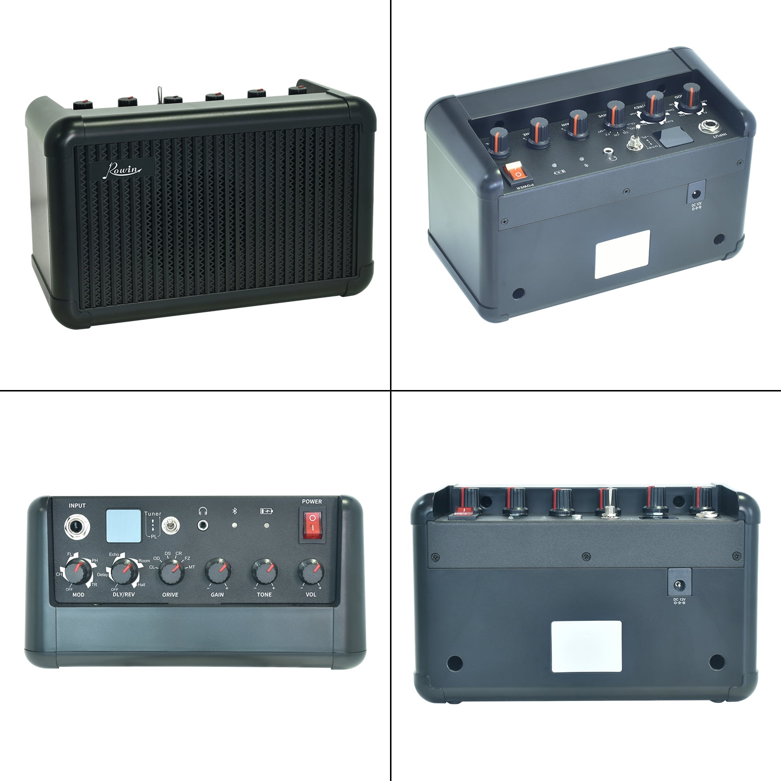 Rowin Electric Guitar Amp 15W Wireless BT Speaker Acoustic Guitar Amp with Tuning Function 8 Sound Effects 2200mAh Rechargeable Battery for Daily Practice Recording Portable Guitar Speaker