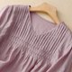 thumbnail image 5 of ICHUANYI Clearance Womens Color Casual Loose Fashion T-ShirtFive Cent Sleeve Button Tops Cotton And Linen Blouse(Purple, M) ICHUANYI WER2023080909938, 5 of 9