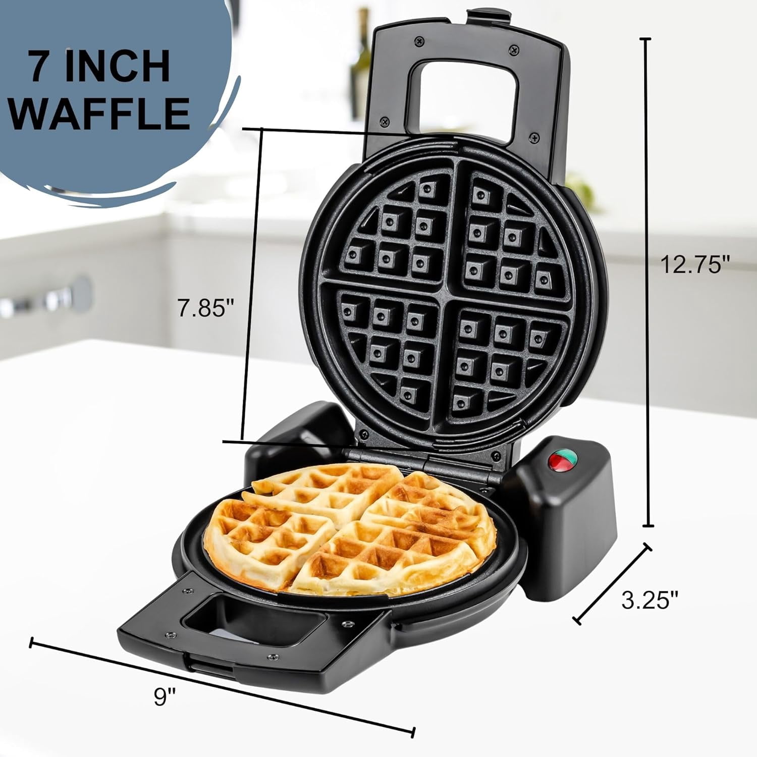 OVENTE Belgian Waffle Maker with Non-Stick Plates, 180° Rotating Function and Cool Touch Handle for Easy Single Flip, Perfect for Cooking 7” Classic Waffles for Breakfast or Snacks, Black WMF1440BR