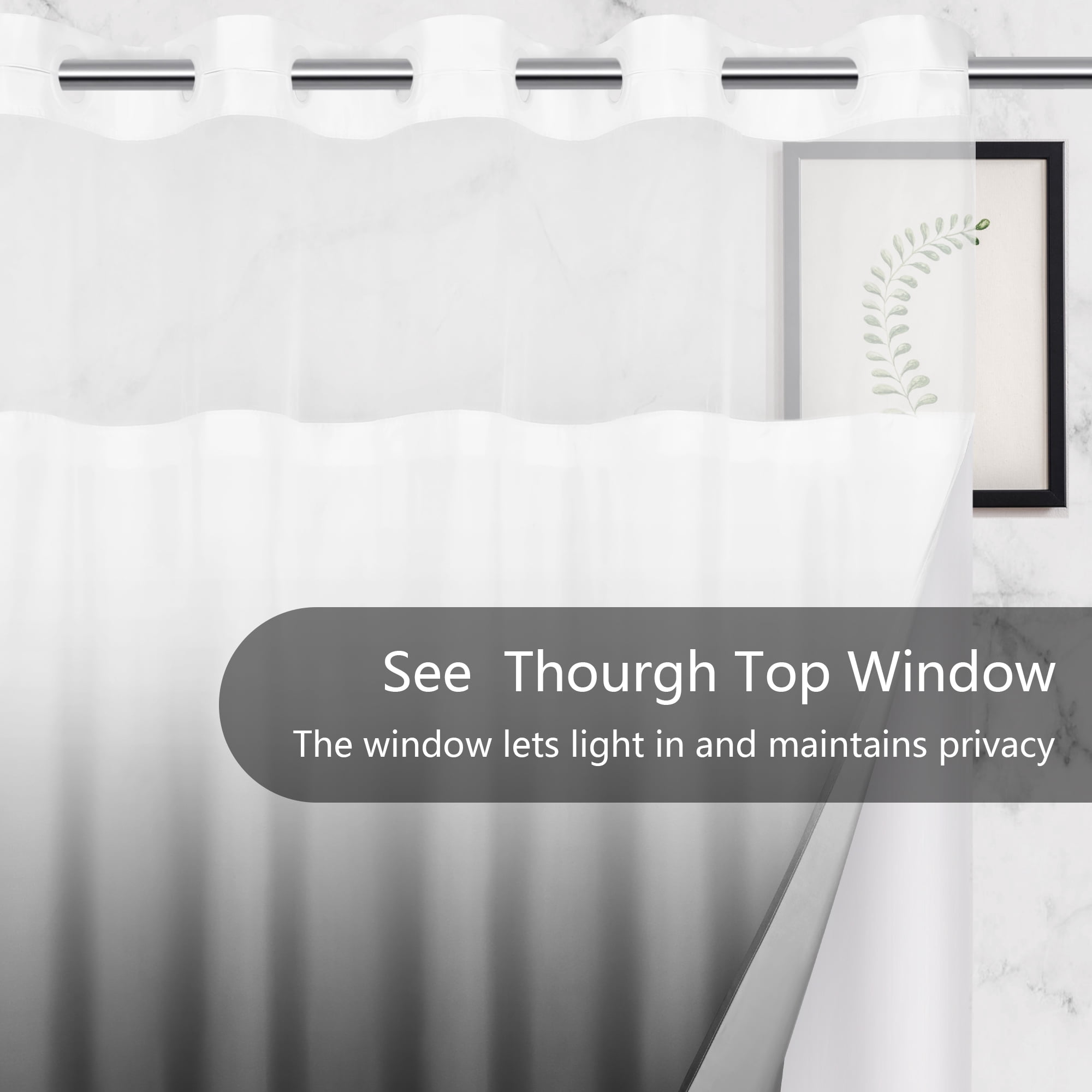 Ikfashoni No Hook Shower Curtain with Snap in Liner, Black Ombre Hookless Waterproof Bath Curtain, 71"X74"