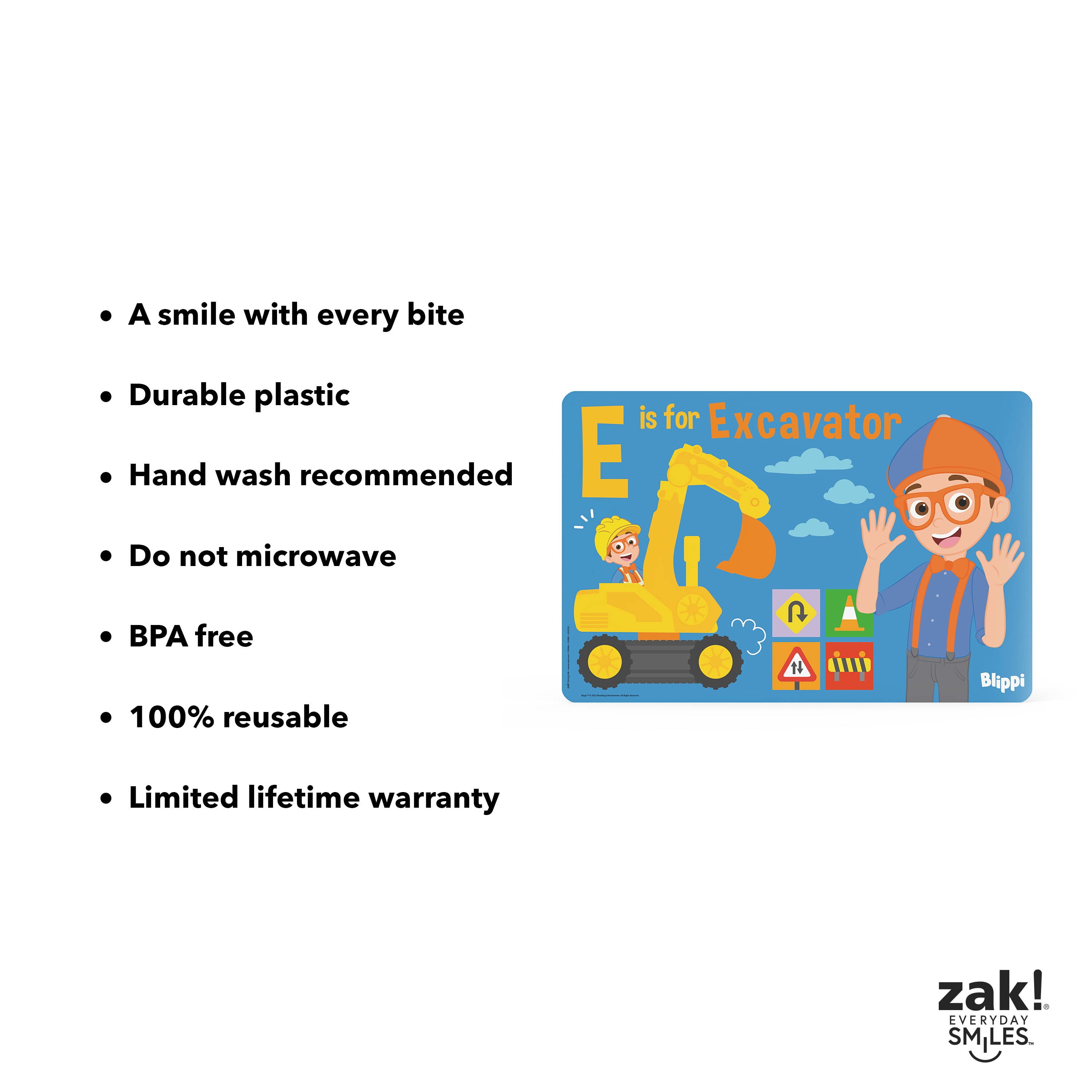 Zak Designs 11.8" x 17.6" Blippi Reusable Kids Plastic Placemat, Blippi