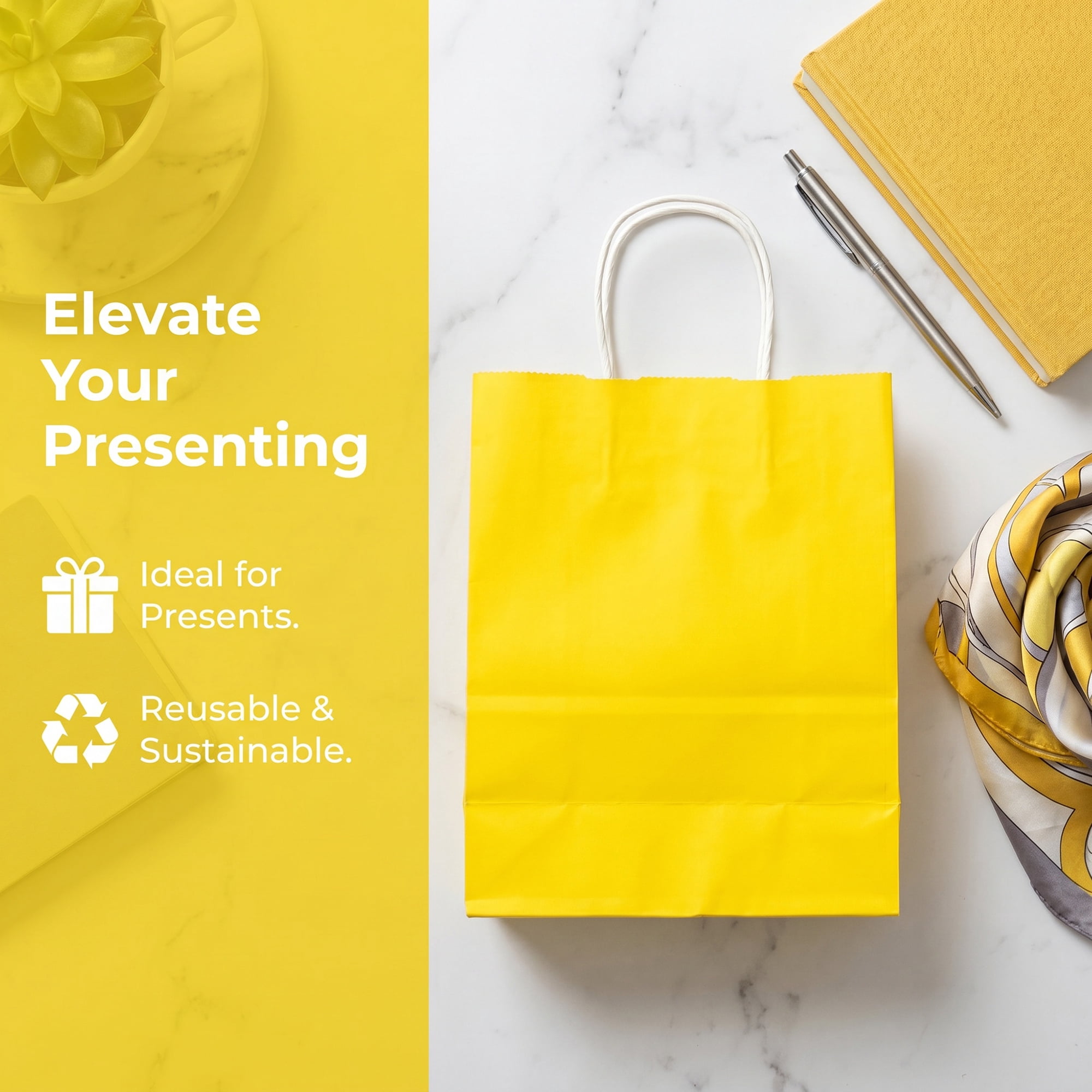 Unique Bargains 10Pcs Heavyweight Premium Gift Bags with Handle Yellow 8.3" x 4.3" x 10.6"