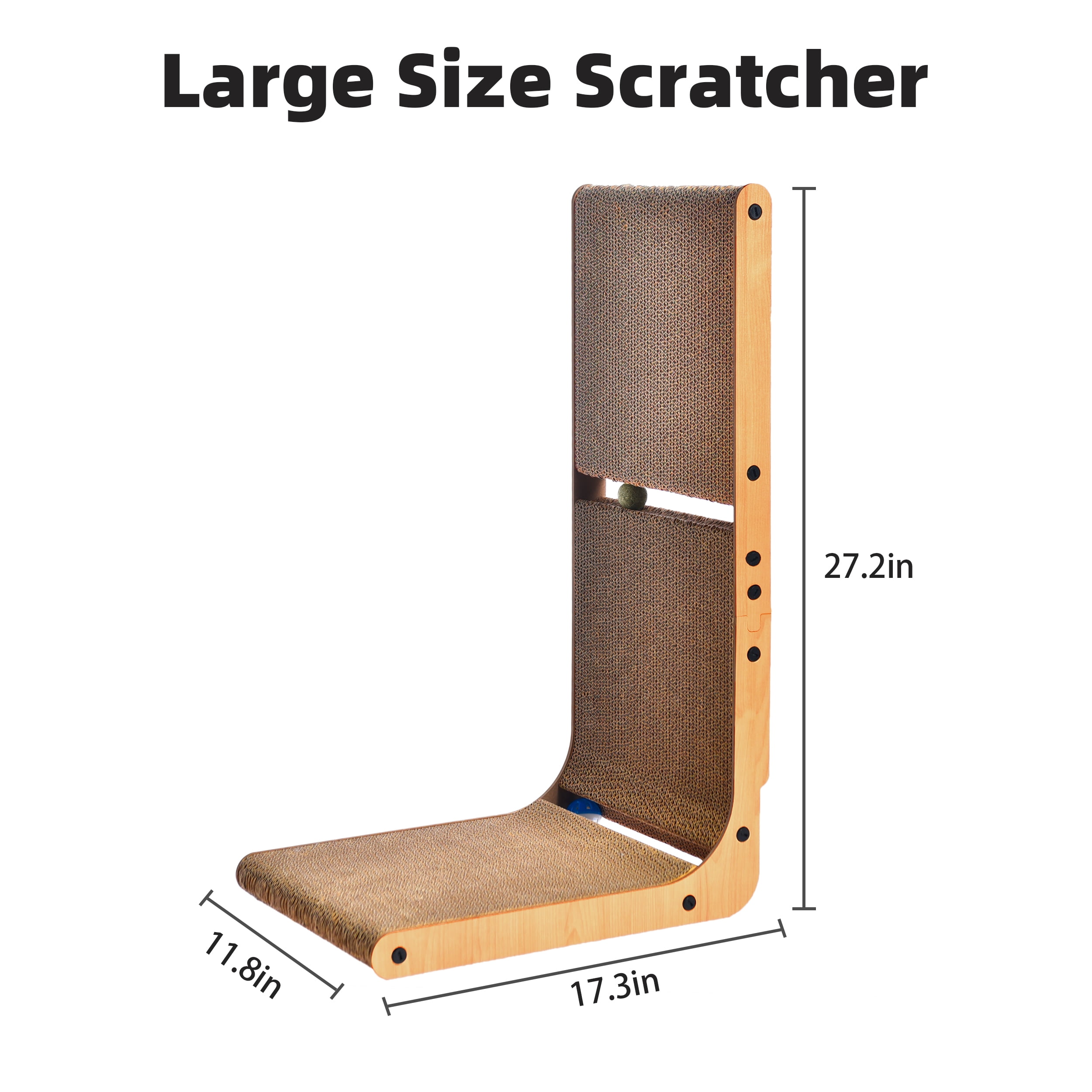 Vibrant Life L-Shape Cat Scratcher, Premium Replaceable Cat Scratching Pad with Built-in Catnip Toy Balls, Brown, 27.3" x 11.8" x 16.9"