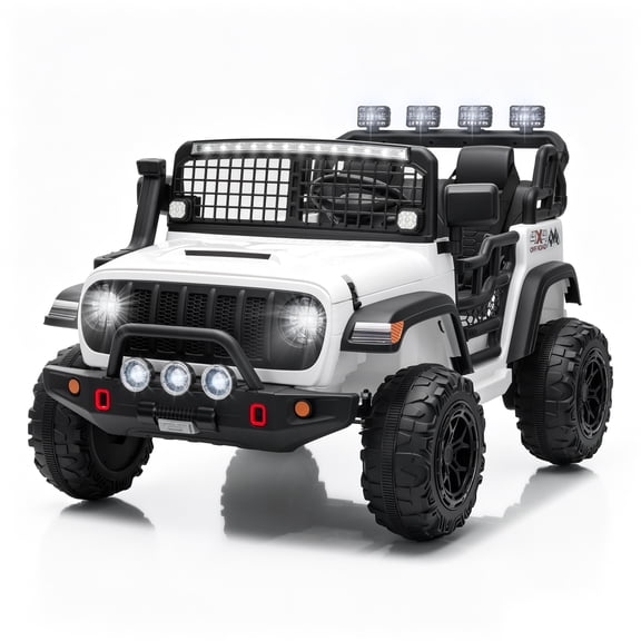 24V 2 Seater Ride-On Truck for Kids with Parent Remote, Dual 200W Motors, 3 Speeds, Suspension, Bluetooth, LED Lights, White