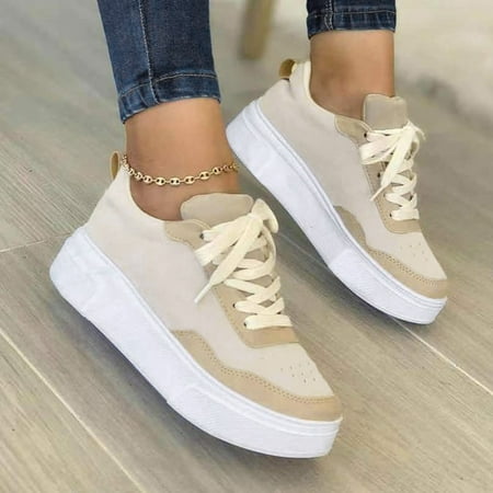 

Cathalem Women Comfortable Shoes Casual Lace-up Casual Large Women s Shoes Fashion Flat Size Solid Women Shoes Casual Sandals Beige 9
