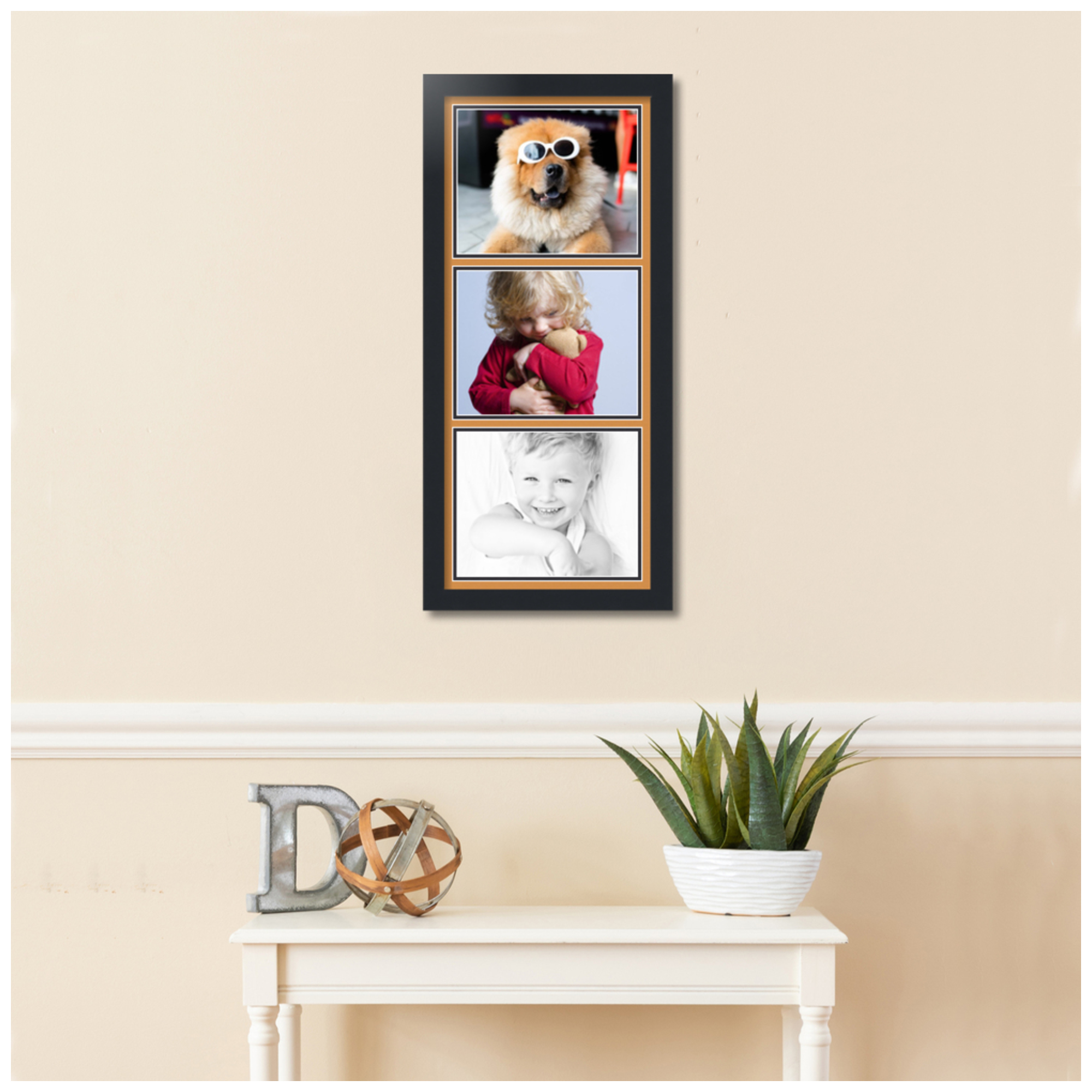 ArtToFrames Collage Photo Picture Frame with 3 - 8x10" Openings, Framed in Black with Amber and Black Mats (CDM-3926-1052)