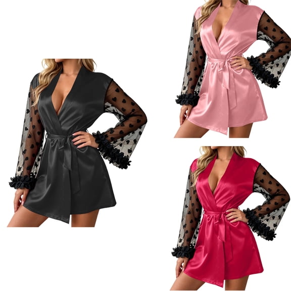 Tawop Womens Pjs Sleepwear Robes Mesh Sleeve Woman Lingerie Deep V