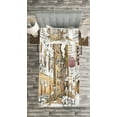 thumbnail image 3 of Ambesonne Watercolor Quilted Bedspread Set 2 Pcs, Street Town Sketch, Twin Size, Sand Brown and White, 3 of 3