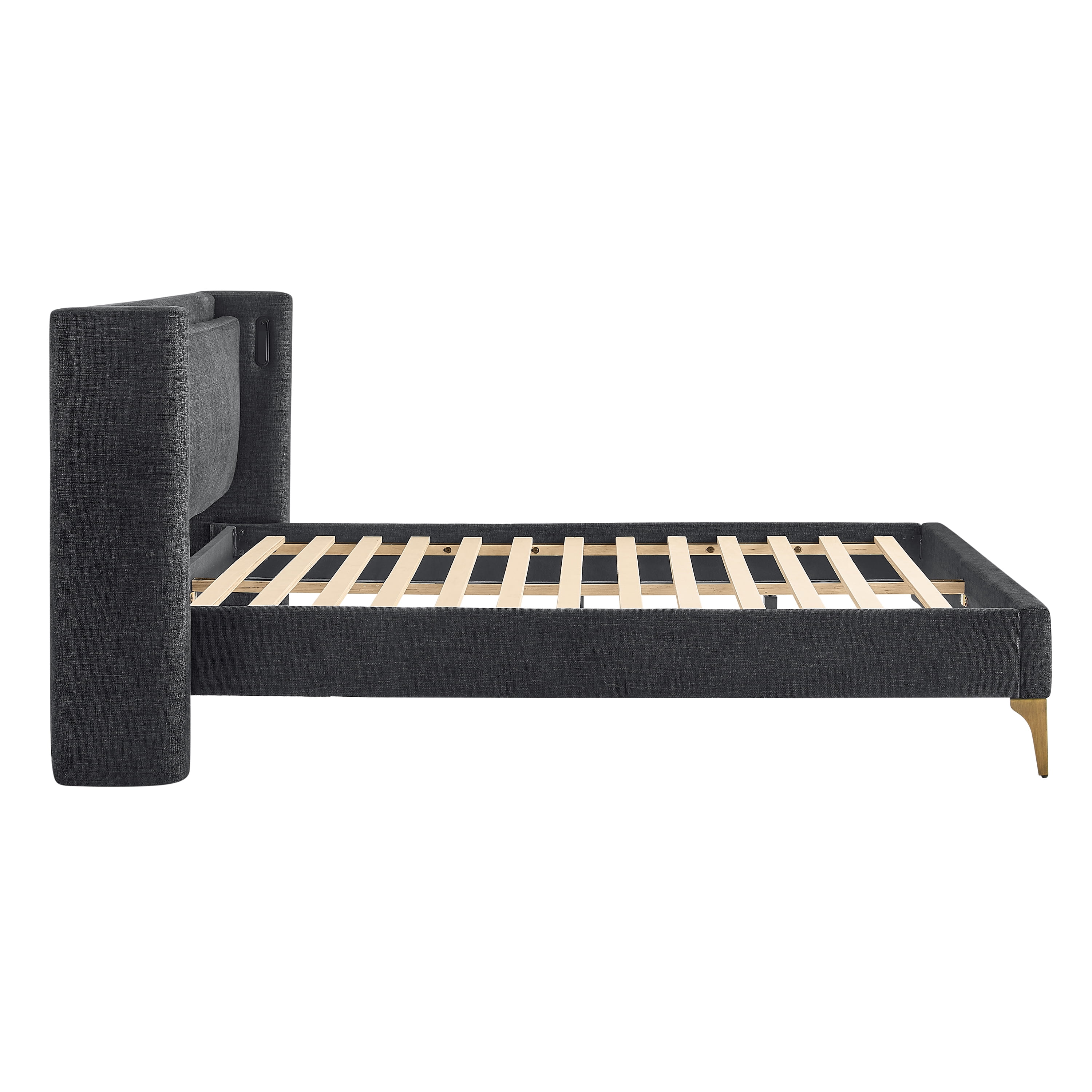 Studio Living Shiloh Upholstered Wingback 41.9" Black Bed Frame, Queen