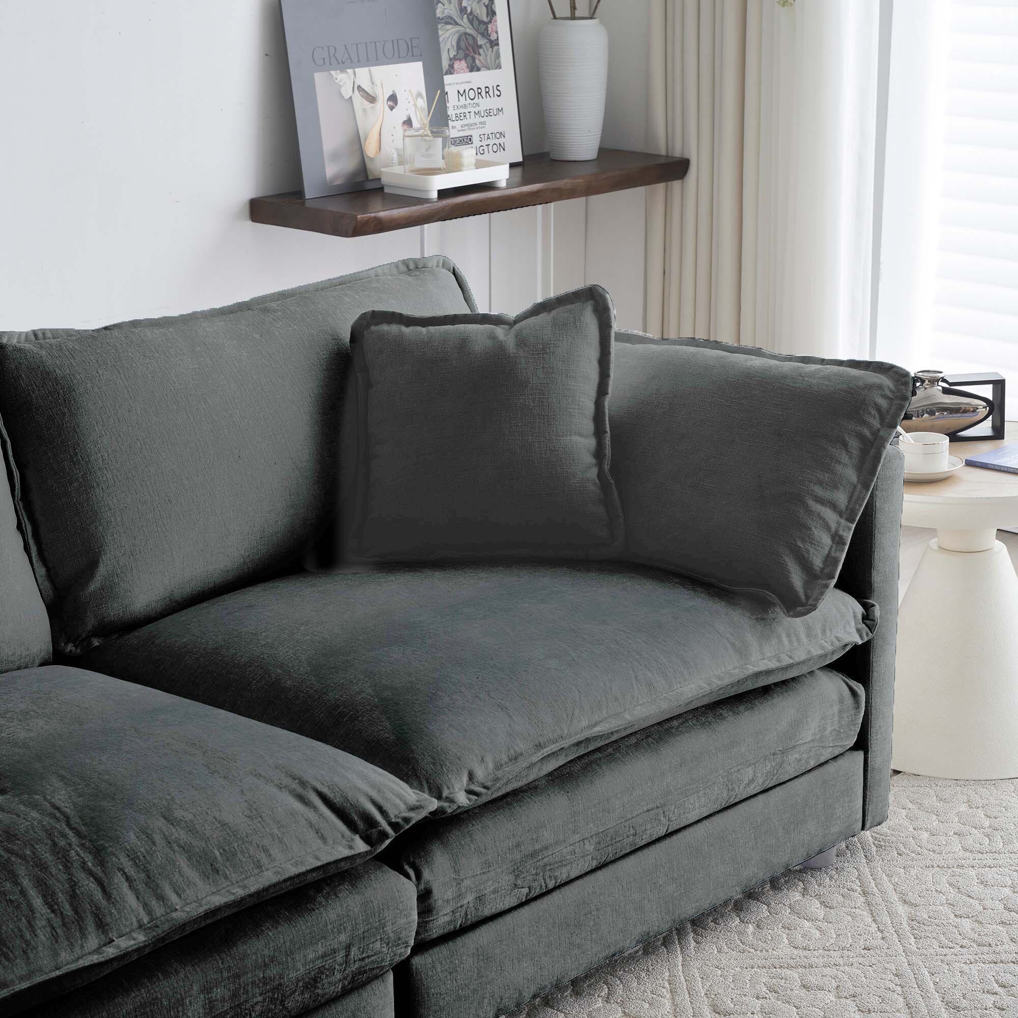 Ottomans With Storage Chenille Fabric Ottomans Footrest to Combine with 2 Seater Sofa, 3 Seater Sofa and 4 Seater Sofa, Grey Chenille,Large Ottomans