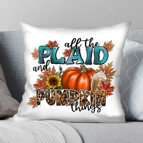 Halloween Pillows, Fall Decor All the Plaid and Pumpkin Things Pillow Insert, 17X17