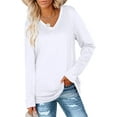 thumbnail image 3 of Womens Long Sleeve V Neck Fall T Shirts Loose Fit Basic Tops S-XXL, 3 of 4