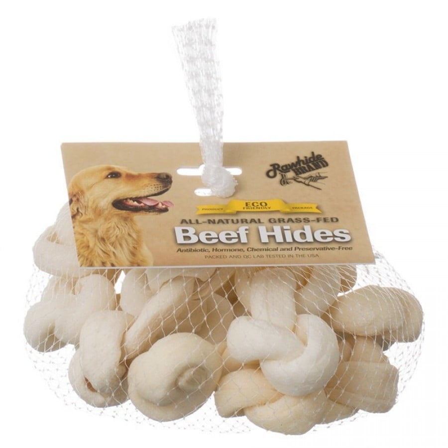 Rawhide Brand Eco Friendly Beef Hide SafetyKnot Bones Natural 2 Inch