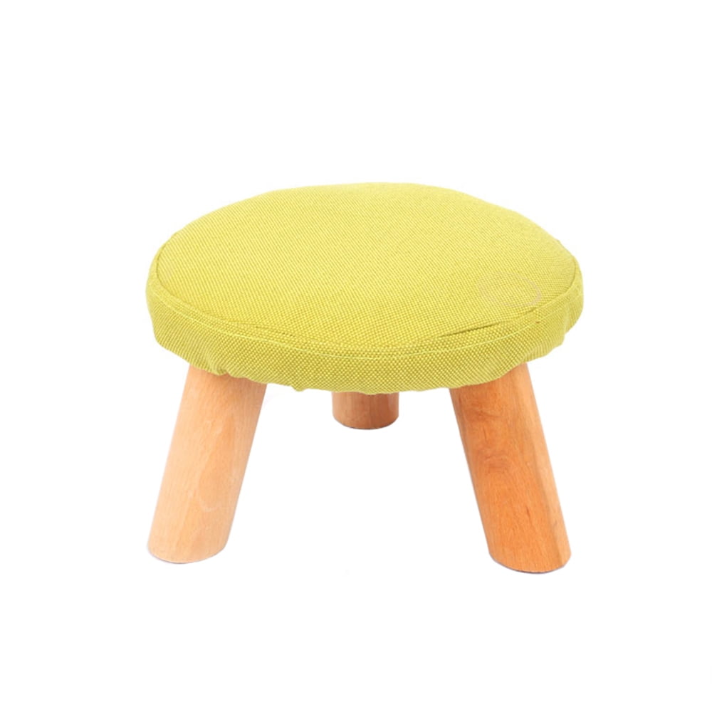 Ottoman Pouf Round Fabric Creative Cute Solid Wood Footstool Padded