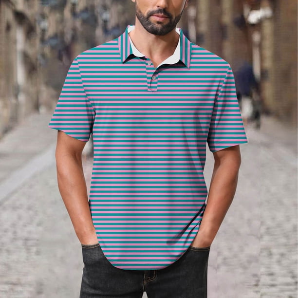Blusa y camisa de manga corta con cuello vuelto para hombre, blusa de manga larga con solapa y botones estampados, blusa de poliéster para hombre