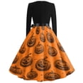 thumbnail image 5 of Women's Halloween Dress Ghost Skeleton V Neck 1950s Hepburn Casual Dress Long Sleeve Cocktail Vintage Funny Tea Length Dress with Belt XL, 5 of 5