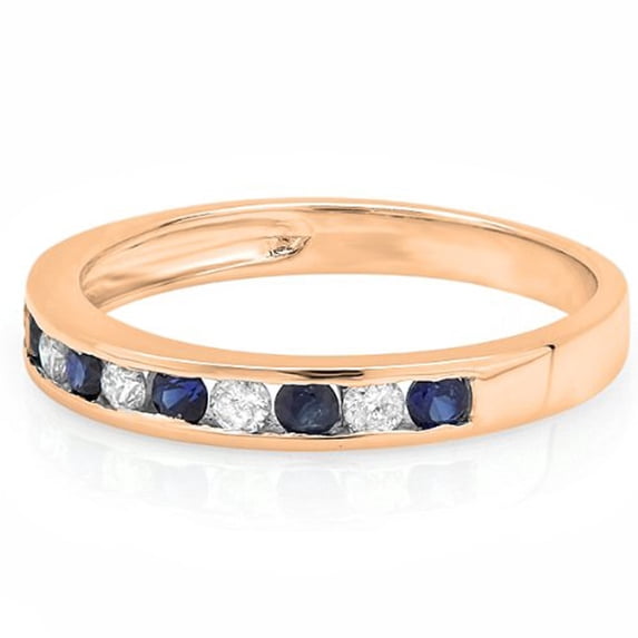 Dazzlingrock Collection 10K Round White Diamond & Blue Sapphire Ladies Wedding Stackable Ring Band 1/2 CT, Rose Gold, Size 8