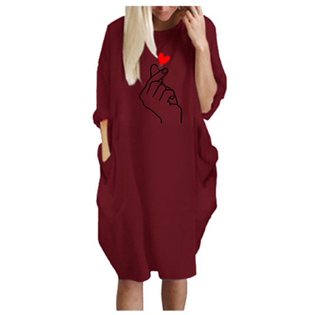 Robes pour Femmes Mode Hiver Grande Taille Décontractée Ample avec Poches Aguichant Imprimée Robes à Manches Longues pour Femmes en Liquidation