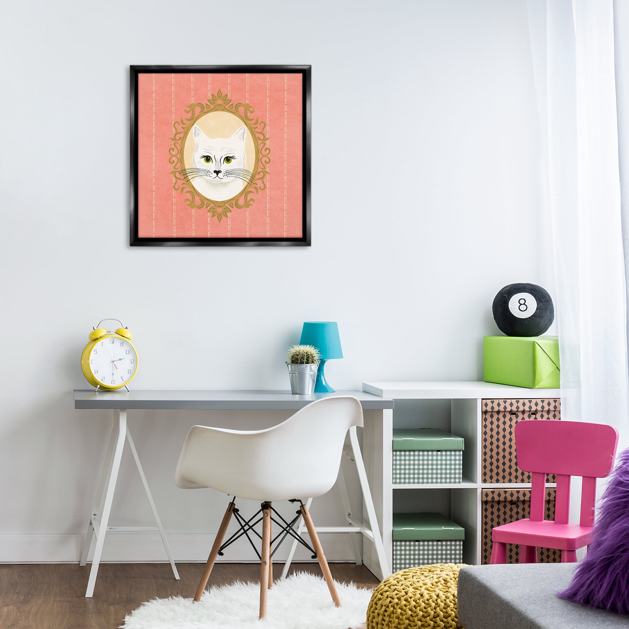 Stupell Industries White Cat Portrait Animals Painting Black Floater Framed Canvas Art Print Wall Art, 25 x 25