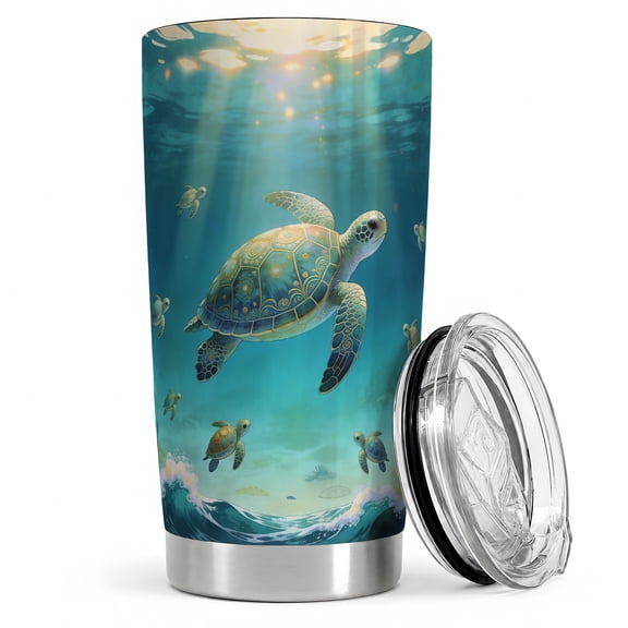 Sea Turtle Ocean 20oz Tumbler Underwater Wave Art for Daily Travel Drinks Tropical ocean turtle art for coffee, tea, water, office and road trips