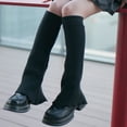 thumbnail image 4 of Flared Hem Split Leg Warmers Japanese Korean Women Girls Knitted Knee High Long Socks Wide Leg Boot Cuffs Leg Cover, 4 of 21