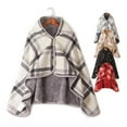 thumbnail image 2 of Unisex Plaid Fleece Wearable Blanket — Buttoned Double Layer Thickened Knee Wrap & Soft Napping Shawl, 2 of 5