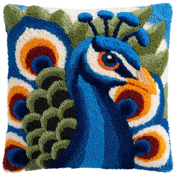 Latch Hook Pillow Kits Animal Peacock DIY Cross Stitch Latch Hook Cushion Kit 17x17inch