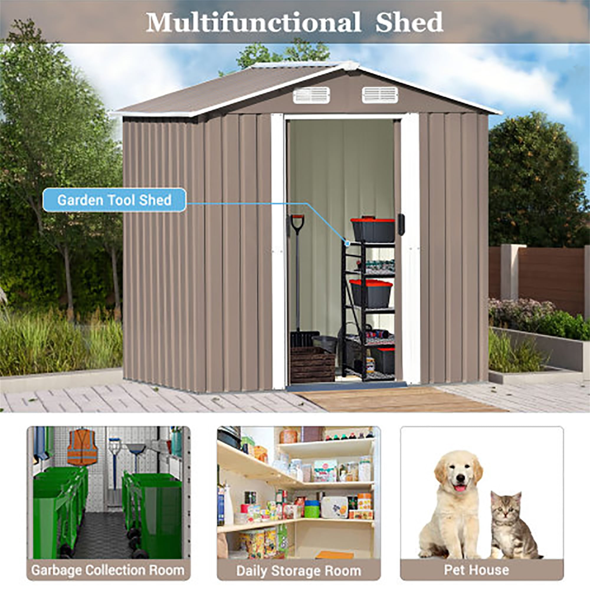 Kadyn Outdoor Storage Shed, Bike Shed Garden Shed, Metal Storage Shed, Tool Cabinet with Vents and Base, Great for Storing Patio Furniture, Garden Tools, Brown Kadyn Outdoor Storage Shed, Bike Shed Garden Shed, Metal Storage Shed, Tool Cabinet with Vents and Base, Great for Storing Patio Furniture, Garden Tools, Brown