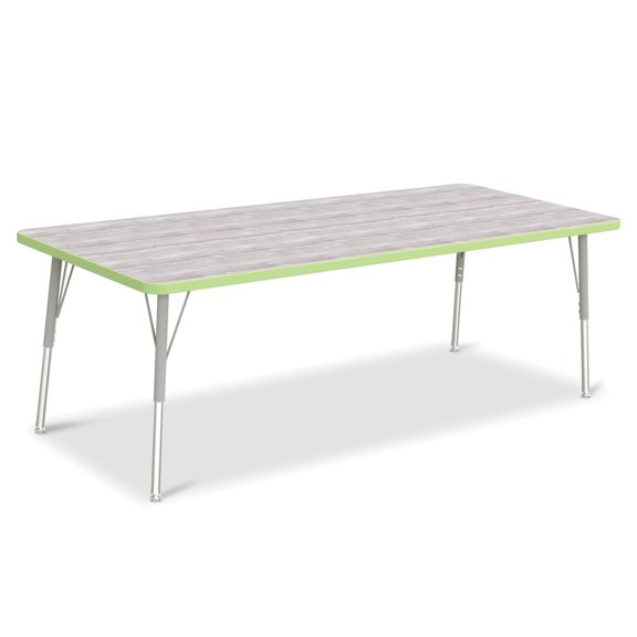 Berries Rectangle Activity Table - 30 inch X 72 inch, A-height - Driftwood Gray/Key Lime/Gray