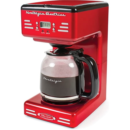 **retro 12-cup programmable coffee maker with led display, automatic shut-off & keep warm, pause-and-serve function, red