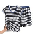 thumbnail image 3 of Avtoify Casual Loose Stripe Round Neck Short Sleeve Shorts Pajamas Suit Womens Lounge Set, 3 of 4