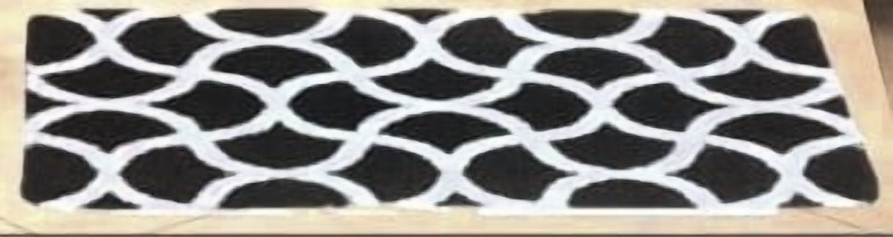 15-Piece Bathroom Set : 2-Rugs/Mats, 1 -Fabric Shower Curtain, 12-Fabric Covered Rings Non Slip Rugs Home Décor Geometric Black