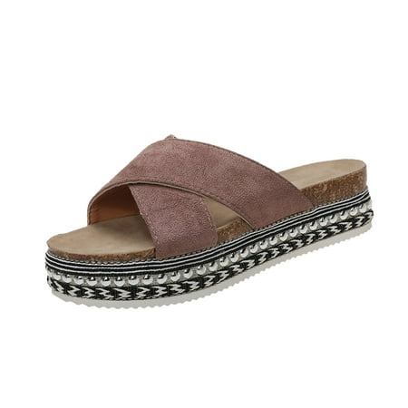 

Shpwfbe Slippers For Women Fashion Solid Color Cross Strap Casual Platform Sandals Slippers For Women Indoor And Outdoor Womens Slippers