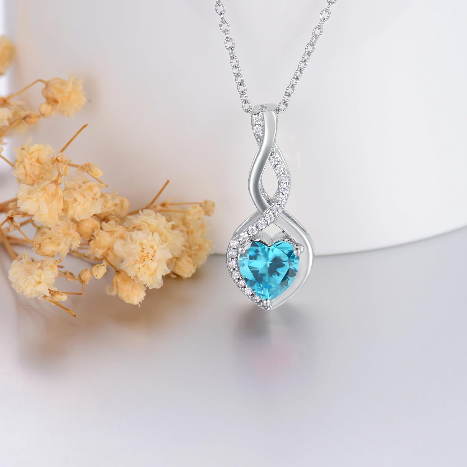 AOBOCO Infinity Urn Necklace for Ashes, Sterling Silver/Gold Plated Birthstone Infinity Cremation Jewelry Gift Keepsakes Locket Necklace for Women Men Pet Human Ashes
