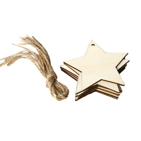 

10pcs DIY Wooden Hanging Star Rustic Haning Pendant Decoration Christmas Ornaments with Hemp Rope