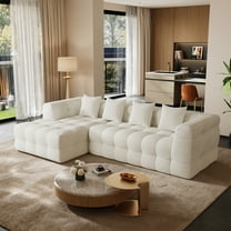 Wiilayok 120" Boneless-Couch L-Shaped Sofa for Living Room, Cloud Couch with Chaise Lounge, 2 - Piece Sectional Upholstered Chenille Deep Seat Couches with 4 Pillows, No Assembly Required, Beige