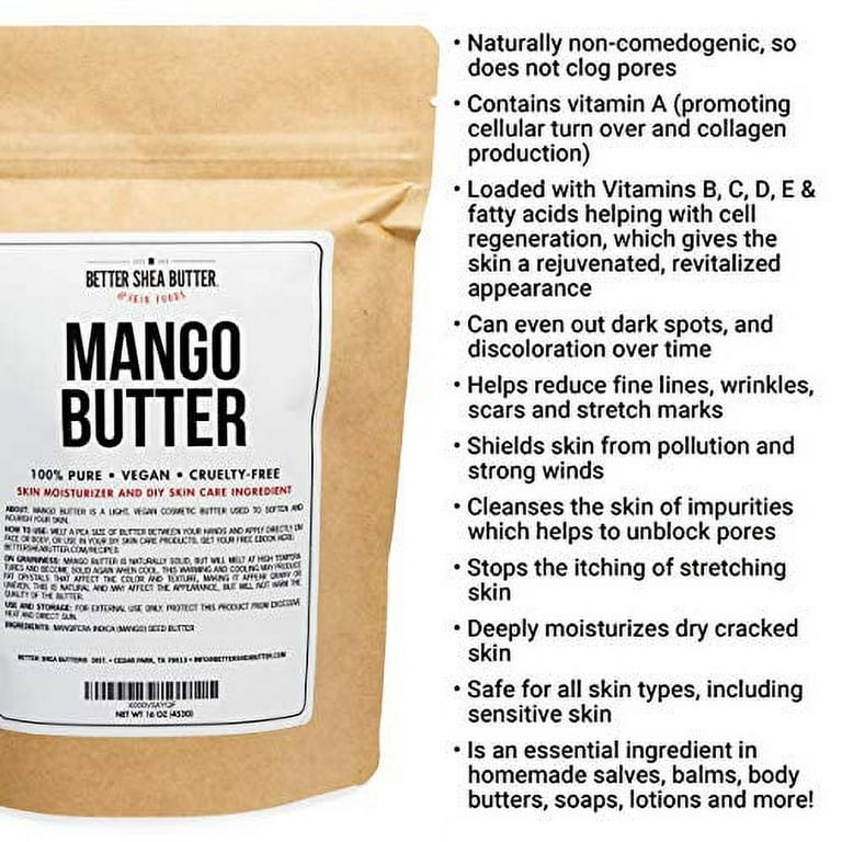 100% Pure Mango Butter - Can Substitute Shea Butter in Soap and Lotion Recipes - 8 oz