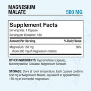 Puregen Labs Magnesium Malate 500mg | High Potency Elemental Magnesium | Superior Absorption, Non-GMO, NO Gluten and Dairy, Supports Muscle, Joint, and Heart Health | 180 Veggie Caps | 2PK