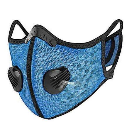 ASA TECHMED Reusable Dual Air Breathing Valve Face Mask Cover with Activated Carbon Filter (Blue Cycling)