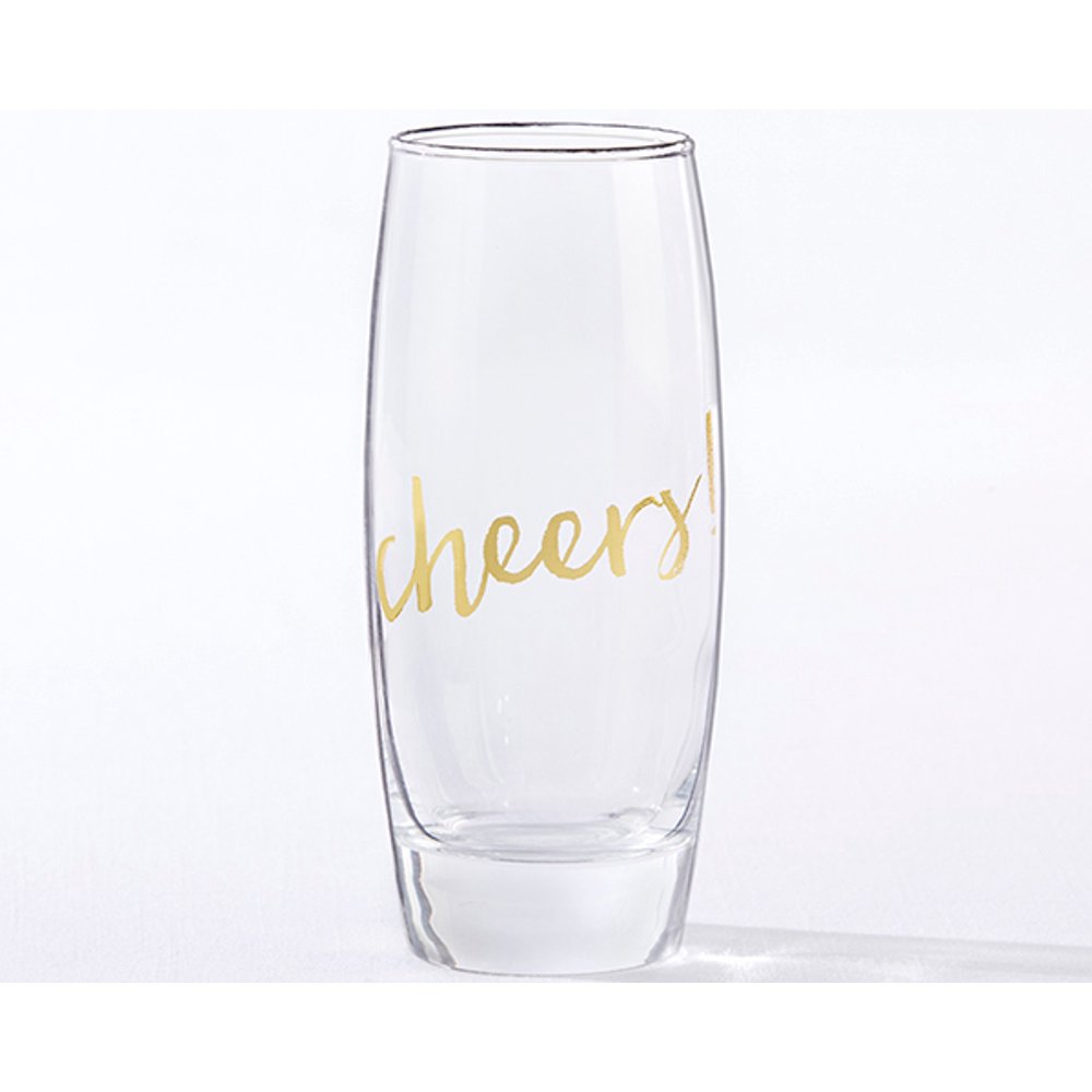 Gold Cheers 12 oz. Stemless Champagne Glass (Set of 4)