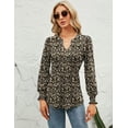thumbnail image 2 of ZHENWEI Womens V-Neck Puff Long Sleeve Pleated T-Shirts Fashion Fall Tops Casual Tunic Blouse, 2 of 6