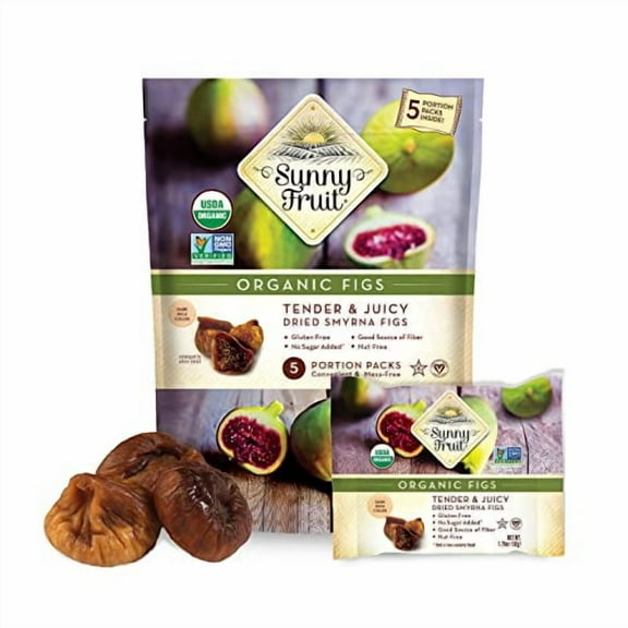 Sunny Fruit Soft Organic Turkish Dried Figs - 1 Bag (5 Individual Portion Packs) | Healthy, Convenient Snack Packs | ORGANIC, NON-GMO, VEGAN, HALAL, KOSHER, NO PRESERVATIVES, NO SUGAR ADDED