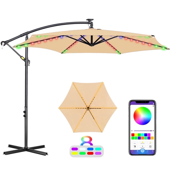 Scafild | 10 ft Colorful Lighted Cantilever Offset Hanging Outdoor Patio Umbrella W/ Easy Tilt - Off-white